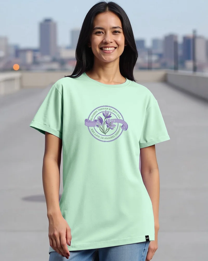 بيواكوف تيشيرت نسائي مطبوع برسومات عصر الطائر البيضاوي أخضر ناعم بقصة بوي فريند